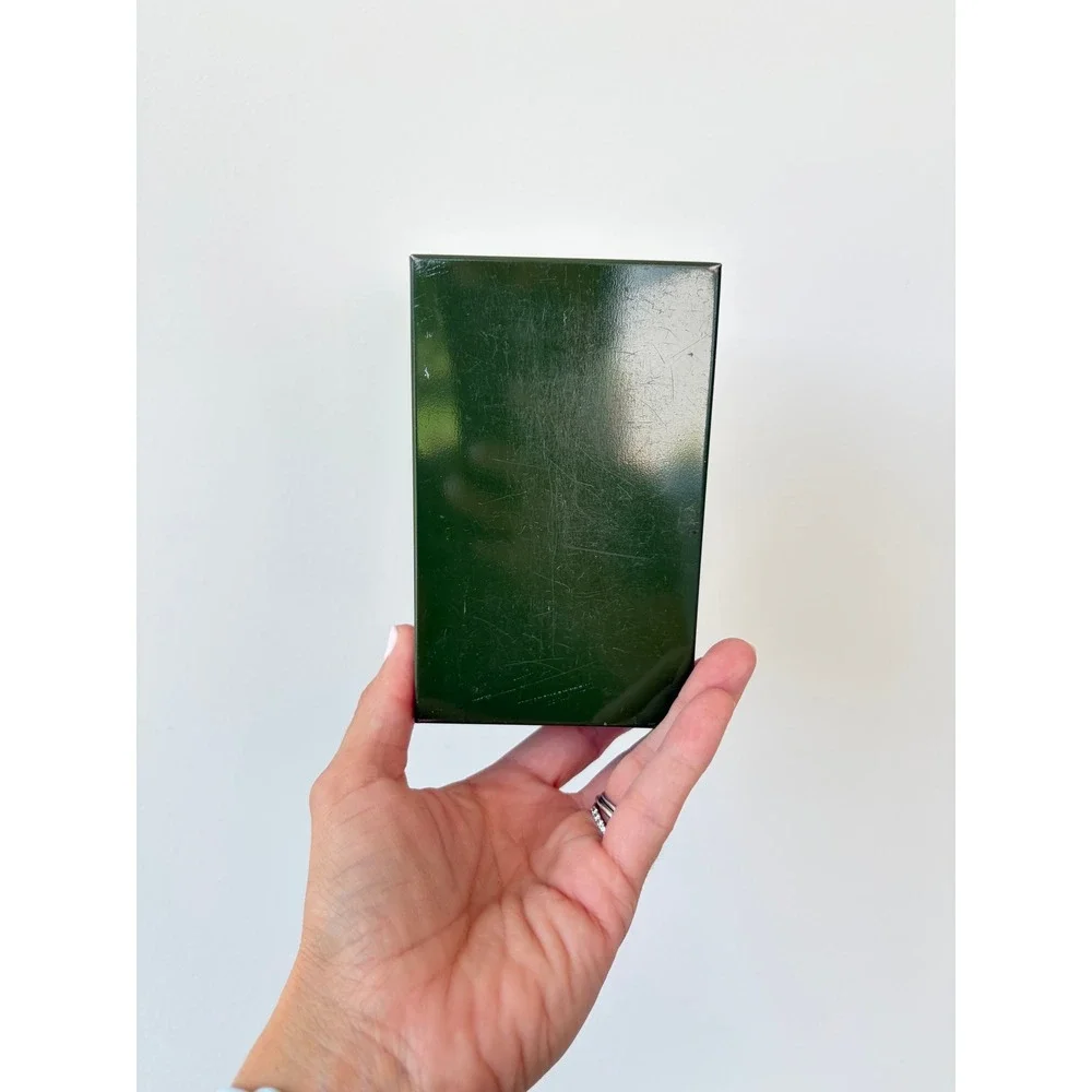 Vintage Forest Green Metal Storage Box Hinged Lid - Recipe Box